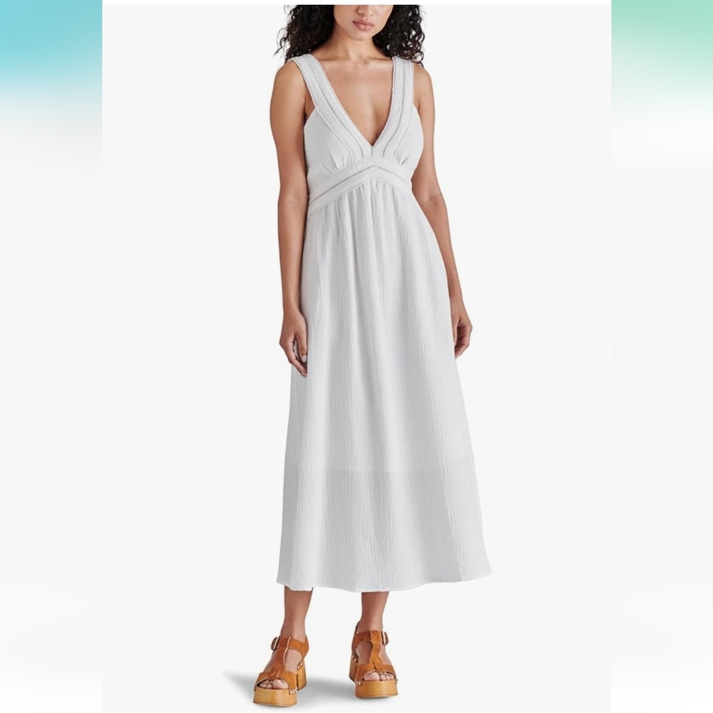 Steve Madden White Pleated Maxi Sundress L